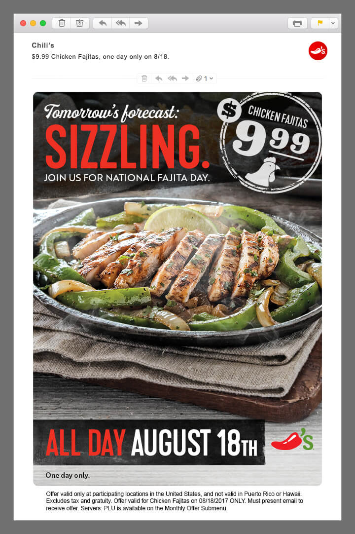 Chili's fajitas email