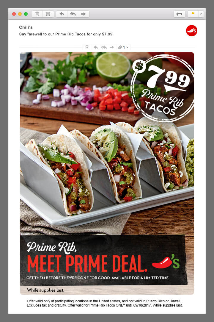 Chili's rib tacos email