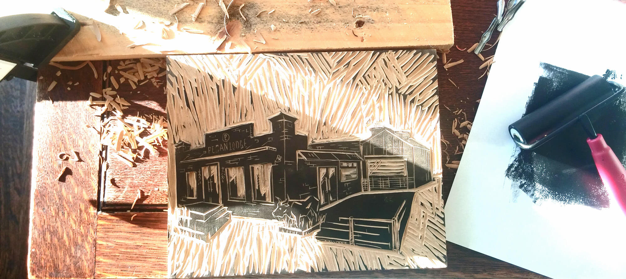 Pecan Lodge lodge wood cut